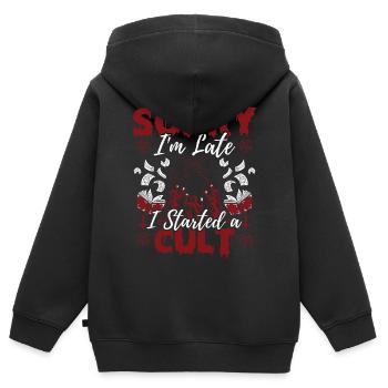 Drôle culte occulte Désolé je suis en retard j’ai - Sweat Premium à capuche zippé enfant bio - noir - Dos - AI Model Kid Male (0cm)