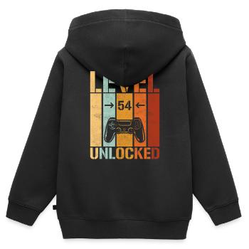 54e anniversaire Niveau 54 débloqué - Sweat Premium à capuche zippé enfant bio - noir - Dos - AI Model Kid Male (0cm)
