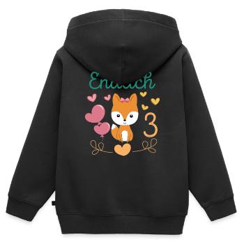 3 Jahre Mädchen Geburtstagshirt Fuchs Endlich 3 - Kinder Premium Organic Zip Hoodie - Schwarz - Hinten - AI Model Kid Male (0cm)