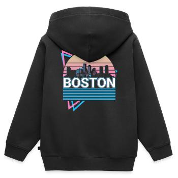 Boston City Skyline Cityscape Rétro - Sweat Premium à capuche zippé enfant bio - noir - Dos - AI Model Kid Male (0cm)