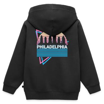 Philadelphia Stadt Skyline Stadtbild Retro - Kinder Premium Organic Zip Hoodie - Schwarz - Hinten - AI Model Kid Male (0cm)