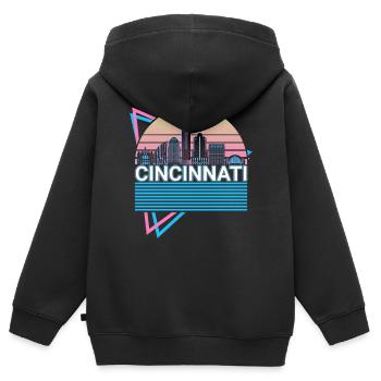 Cincinnati City Skyline Cityscape Rétro - Sweat Premium à capuche zippé enfant bio - noir - Dos - AI Model Kid Male (0cm)