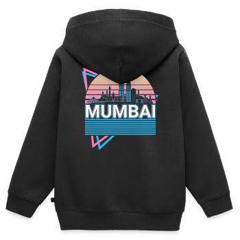 Mumbai City Skyline Cityscape Rétro - Sweat Premium à capuche zippé enfant bio - noir - Dos - AI Model Kid Male (0cm)