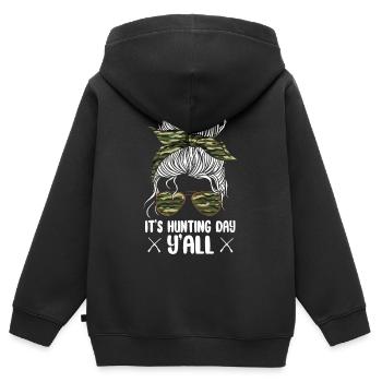 Deer Hunting Hunter Girl - Kinder Premium Organic Zip Hoodie - Schwarz - Hinten - AI Model Kid Male (0cm)