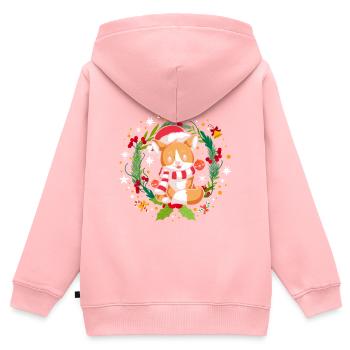 Vilain Noël Fox Pattern Tricoté Noël Christ Enfant - Sweat Premium à capuche zippé enfant bio - rose - Dos - AI Model Kid Female (0cm)
