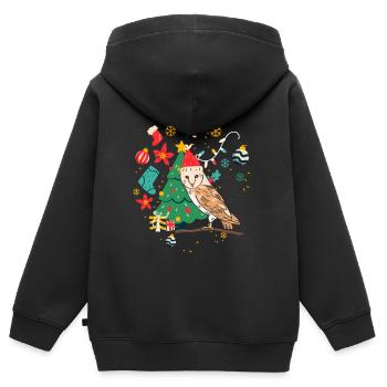 Hibou de Noël laid - Sweat Premium à capuche zippé enfant bio - noir - Dos - AI Model Kid Male (0cm)