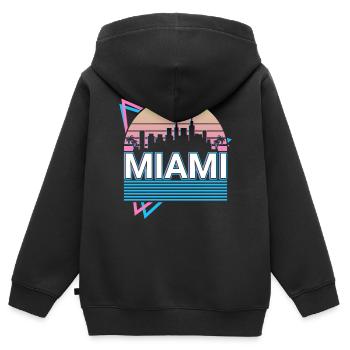 Miami City Skyline Cityscape Rétro - Sweat Premium à capuche zippé enfant bio - noir - Dos - AI Model Kid Male (0cm)