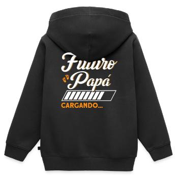 Annonce de grossesse Annonce de bébé - Sweat Premium à capuche zippé enfant bio - noir - Dos - AI Model Kid Male (0cm)