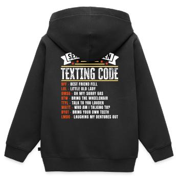 Lustiges Senioren-SMS-Code-Geschenk für - Kinder Premium Organic Zip Hoodie - Schwarz - Hinten - AI Model Kid Male (0cm)