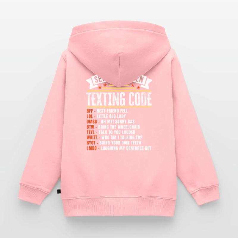 Funny Senior Citizen's Texting Code Gift for Kids Premium Organic Zip-up Hoodie