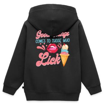 Crème glacée Cône Bouche Langue Bonne - Sweat Premium à capuche zippé enfant bio - noir - Dos - AI Model Kid Male (0cm)