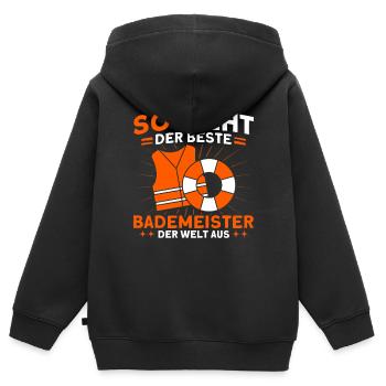 Bademeister Schwimmbad Lifeguard Rettungsschwimmer - Kinder Premium Organic Zip Hoodie - Schwarz - Hinten - AI Model Kid Male (0cm)