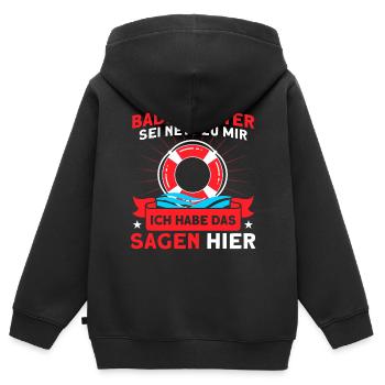 Bademeister Schwimmbad Lifeguard Rettungsschwimmer - Kinder Premium Organic Zip Hoodie - Schwarz - Hinten - AI Model Kid Male (0cm)