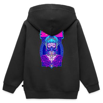 Cyber Geisha Esthétique Japonais - Sweat Premium à capuche zippé enfant bio - noir - Dos - AI Model Kid Male (0cm)