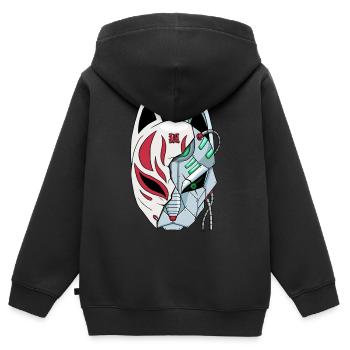 Cyborg Kitsune Mask Fox Mask Cyber Esthétique - Sweat Premium à capuche zippé enfant bio - noir - Dos - AI Model Kid Male (0cm)