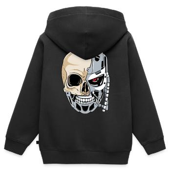 Cyborg-Schädel Cyber-Ästhetik - Kinder Premium Organic Zip Hoodie - Schwarz - Hinten - AI Model Kid Male (0cm)