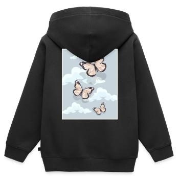 Dänische Pastell-Ästhetik Schmetterlinge - Kinder Premium Organic Zip Hoodie - Schwarz - Hinten - AI Model Kid Male (0cm)