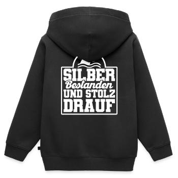 Silber Schwimmer Prüfung Silber Schwimmabzeichen - Kinder Premium Organic Zip Hoodie - Schwarz - Hinten - AI Model Kid Male (0cm)