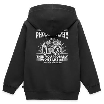 Wenn du Fotografie nicht magst, magst du mich - Kinder Premium Organic Zip Hoodie - Schwarz - Hinten - AI Model Kid Male (0cm)