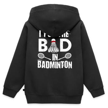 Badminton, Badminton -Spieler - Kinder Premium Organic Zip Hoodie - Schwarz - Hinten - AI Model Kid Male (0cm)