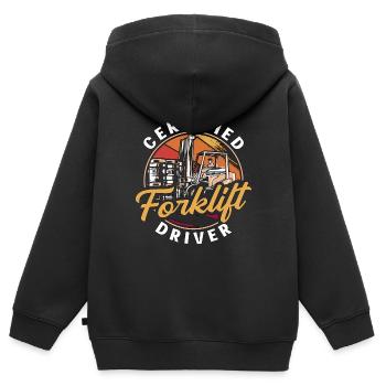 Chariot élévateur à fourche Entrepôt Chariot élévateur à fourche Cadeau - Sweat Premium à capuche zippé enfant bio - noir - Dos - AI Model Kid Male (0cm)
