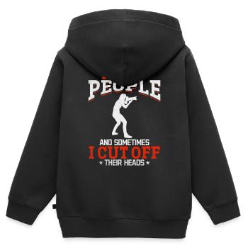 Ich schieße Menschen, manchmal schneide ich ihnen - Kinder Premium Organic Zip Hoodie - Schwarz - Hinten - AI Model Kid Male (0cm)