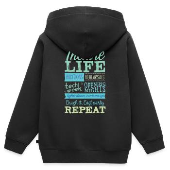 Theaterleben Auditions Tech Woche Eröffnungsnächte - Kinder Premium Organic Zip Hoodie - Schwarz - Hinten - AI Model Kid Male (0cm)