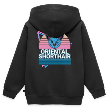 Orientalisch Kurzhaar Katze Retro - Kinder Premium Organic Zip Hoodie - Schwarz - Hinten - AI Model Kid Male (0cm)