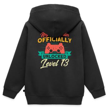 Ma fille Famille LVL déverrouillée - Sweat Premium à capuche zippé enfant bio - noir - Dos - AI Model Kid Male (0cm)