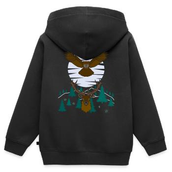 Rothirsch Eulen Vogel Tier Motiv - Kinder Premium Organic Zip Hoodie - Schwarz - Hinten - AI Model Kid Male (0cm)