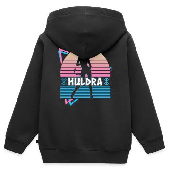 Huldra Hulder Folklore scandinave Rétro - Sweat Premium à capuche zippé enfant bio - noir - Dos - AI Model Kid Male (0cm)