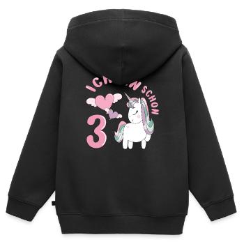 Je suis 3 ans fille anniversaire motif licorne - Sweat Premium à capuche zippé enfant bio - noir - Dos - AI Model Kid Male (0cm)