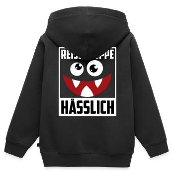 Farben änderbar | Reisegruppe Hässlich - Kinder Premium Organic Zip Hoodie - Schwarz - Hinten - AI Model Kid Male (0cm)