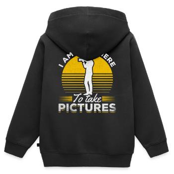Photographe Je ne suis là que pour prendre des photos - Sweat Premium à capuche zippé enfant bio - noir - Dos - AI Model Kid Male (0cm)