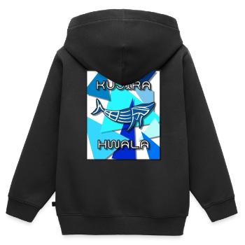 Baleine Bleu Baleine Eau Mer Océan Vague Kujira HWALA - Sweat Premium à capuche zippé enfant bio - noir - Dos - AI Model Kid Male (0cm)