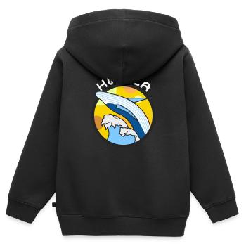 Baleine Bleu Baleine Eau Mer Océan Vague Soleil HWALA - Sweat Premium à capuche zippé enfant bio - noir - Dos - AI Model Kid Male (0cm)