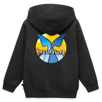 Baleine Bleu Baleine Eau Mer Océan Vague Soleil HWALA - Sweat Premium à capuche zippé enfant bio - noir - Dos - AI Model Kid Male (0cm)