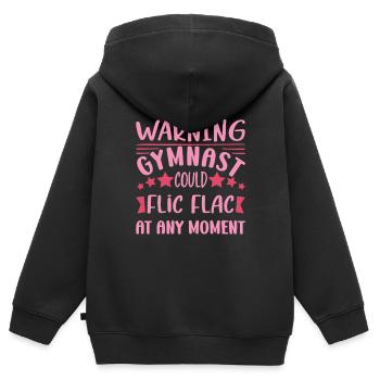 Avertissement Gymnaste Pourrait Flic Flac à tout moment - Sweat Premium à capuche zippé enfant bio - noir - Dos - AI Model Kid Male (0cm)