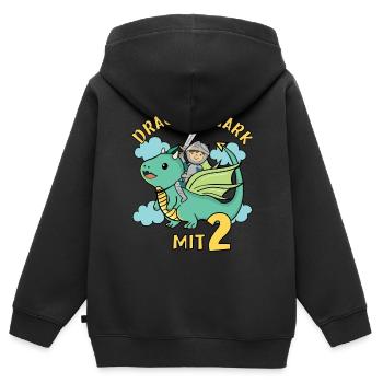 Ritter & Drache Geburtstagsmotiv 2 Jahre Jungen - Kinder Premium Organic Zip Hoodie - Schwarz - Hinten - AI Model Kid Male (0cm)