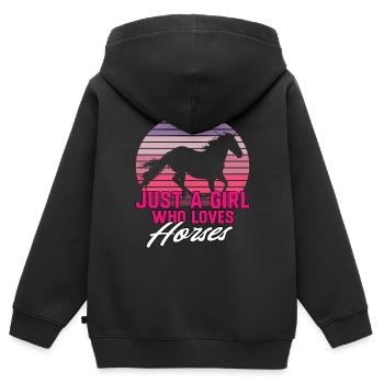 Juste une fille qui aime les chevaux - Pferdeliebe - Sweat Premium à capuche zippé enfant bio - noir - Dos - AI Model Kid Male (0cm)