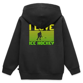 I love ice hockey - Kinder Premium Organic Zip Hoodie - Schwarz - Hinten - AI Model Kid Male (0cm)