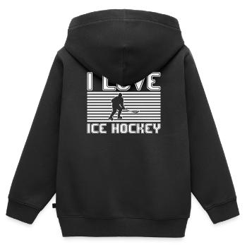 I love ice hockey - Kinder Premium Organic Zip Hoodie - Schwarz - Hinten - AI Model Kid Male (0cm)