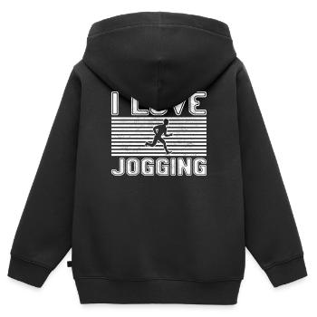 J’adore faire du jogging - Sweat Premium à capuche zippé enfant bio - noir - Dos - AI Model Kid Male (0cm)