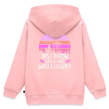 Oui je lance comme une fille veut une leçon disc golf - Sweat Premium à capuche zippé enfant bio - rose - Dos - AI Model Kid Female (0cm)