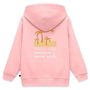 Sommer Palmen Strand Sonne Urlaub - Kinder Premium Organic Zip Hoodie - Rosa - Hinten - AI Model Kid Female (0cm)