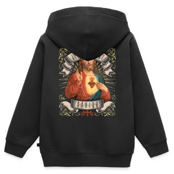 Vintage-Jesus, Jesus Christus, Herz-Jesu - Kinder Premium Organic Zip Hoodie - Schwarz - Hinten - AI Model Kid Male (0cm)