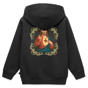 Vintage-Jesus, Jesus Christus, Herz-Jesu, Retter - Kinder Premium Organic Zip Hoodie - Schwarz - Hinten - AI Model Kid Male (0cm)