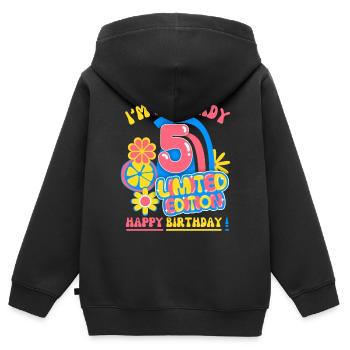 Anniversaire enfant-enfants 5 ans, fête d’anniversaire des enfants - Sweat Premium à capuche zippé enfant bio - noir - Dos - AI Model Kid Male (0cm)