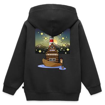 Naturliebhaber Erdnuss Abenteuer Reise Expedition - Kinder Premium Organic Zip Hoodie - Schwarz - Hinten - AI Model Kid Male (0cm)