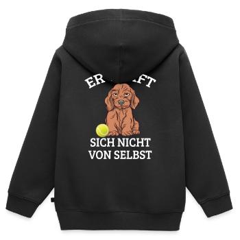 Hund Mit Ball Hundespruch Wirft Nicht Von Selbst - Kinder Premium Organic Zip Hoodie - Schwarz - Hinten - AI Model Kid Male (0cm)